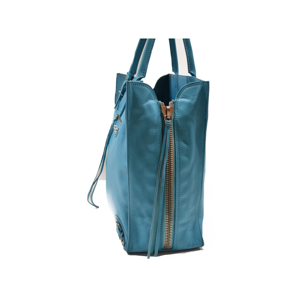BALENCIAGA Paper Blue Leather Handbag Tote Bag - Picture 2 of 7